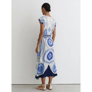 REISS Heidi Scarf-Print Belted Midi Dress